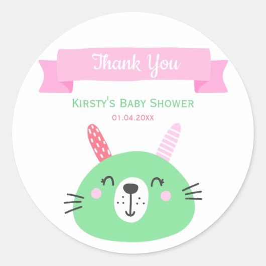 Sticker Rond Bébé vert| Merci Baby shower (Devant)