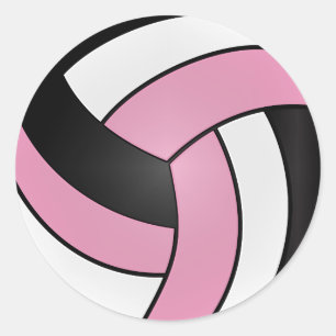 Sticker Rond Bébé Volleyball Rose, Blanc et Noir