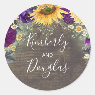 Sticker Rond Bébé's Breath Sunflowers Purple Rose Automne