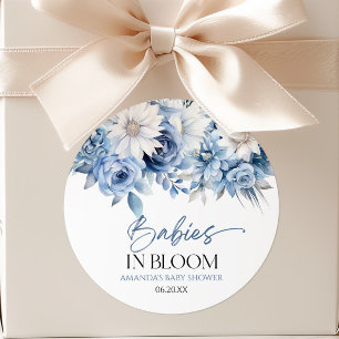 Sticker Rond Bébés en fleurs Fête de naissance multiples Bleu F