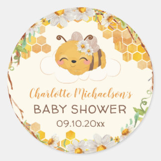 Sticker Rond Bee Baby shower Floral Honeycomb Classic Round Sti