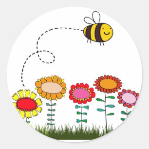 Sticker Rond Bee Buzzing Flower Garden