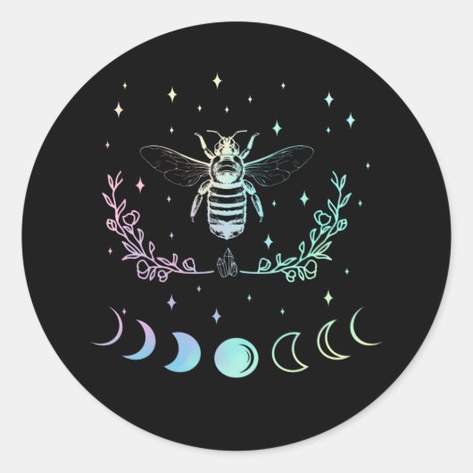 Sticker Rond Bee Crescent Moon Wicca Pastel Goth Insect Witchy (Devant)