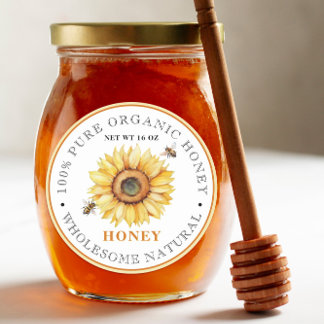 Sticker Rond Bee de miel de tournesol | Miel biologique