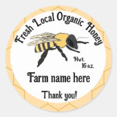Sticker Rond Bee Honeycomb Beekeeper Local Organic Honey (Devant)