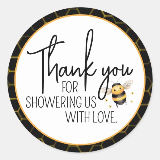 Sticker Rond Bee Honeypeb Gold Black Baby shower Merci (Devant)