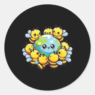 Sticker Rond Bee Kawaii Bees du monde de la Terre