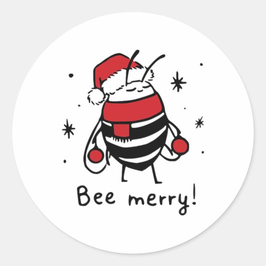 Sticker Rond Bee Merry Funny Cadeau de Noël (Devant)