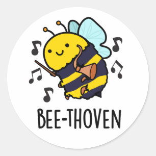 Sticker Rond Bee-thoven Funny Music Bee Pun