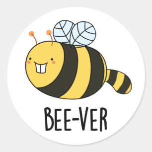 Sticker Rond Bee ver Funny Animal Beaver Bee Pun