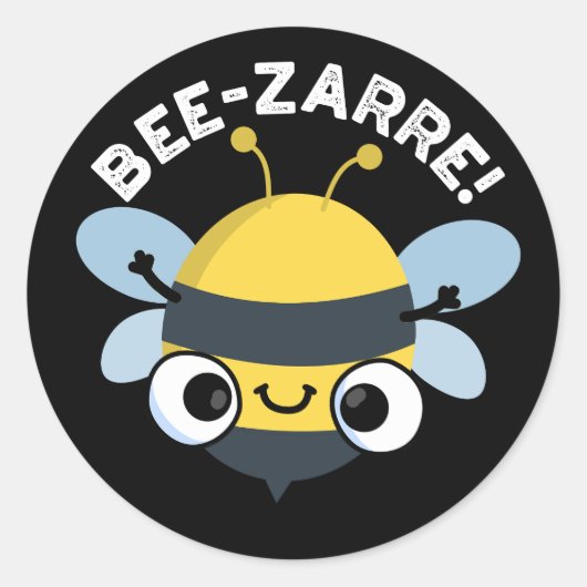 Sticker Rond Bee-zarre Funny Bizarre Bee Pun Dark BG (Devant)