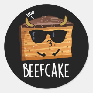 Sticker Rond Beefcake Funny Cake Pun Dark BG