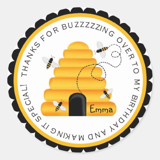 Sticker Rond Beehive Bumble abeille Anniversaire Favoriser Stic (Devant)