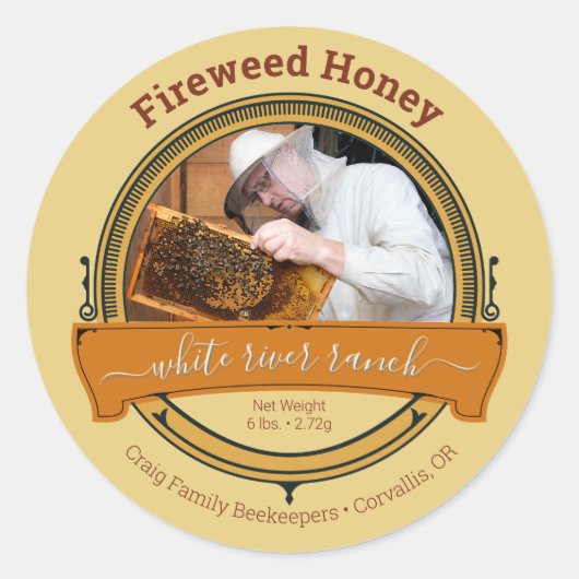 Sticker Rond Beekeeper Photo Light Amber Honey Produit (Devant)