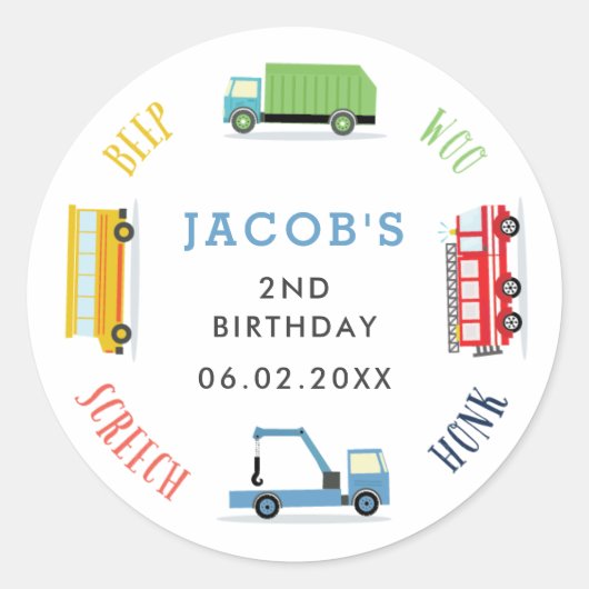 Sticker Rond Beep hurle woo bleu fête d'anniversaire (Devant)