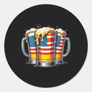 Sticker Rond Beer American Drapeau 4 juillet Hommes Femmes Boir
