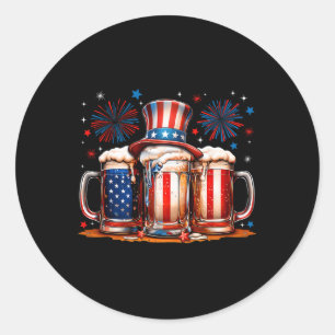 Sticker Rond Beer American Flag Usa 4 juillet Party Boire