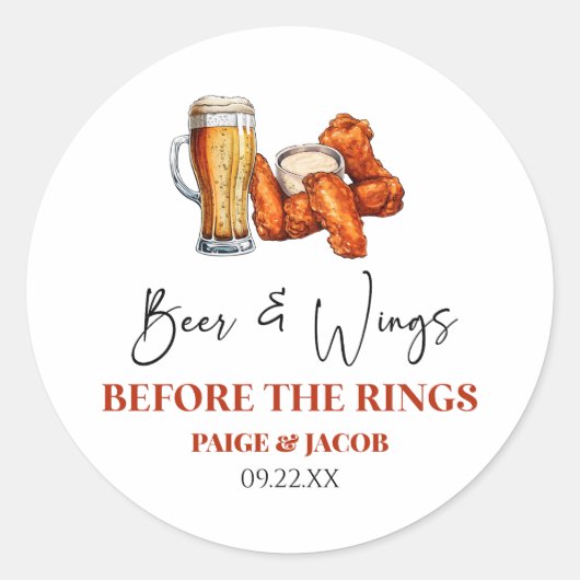 Sticker Rond Beer and Wings Before The Rings Rehearsal Dinner (Devant)