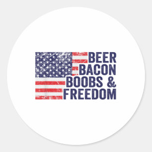 Sticker Rond Beer Bacon S&amp; Liberté - Drôle Usa Drapeau Drôl