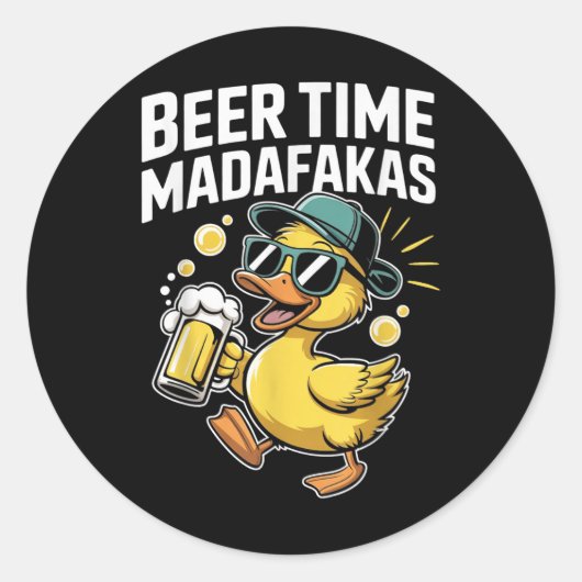 Sticker Rond Beer Time Madafakas Funny Ducks (Devant)