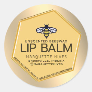 Sticker Rond Beeswax Lip Balm 3D Hexagon jaune avec abeille
