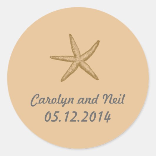 Sticker Rond Beige Beach Thème Starfish Mariage Favoriser (Devant)