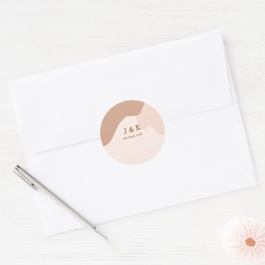Sticker Rond Beige boho curvy orange wedding name date (Enveloppe)