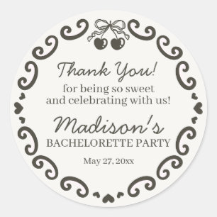 Sticker Rond Beige Bow Retro Coquette gâteau Bachelorette