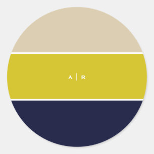 Sticker Rond Beige, Chaux, Monogramme couleur marine