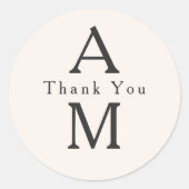 Sticker Rond beige élégant, initiales modernes, mariage merci (Devant)