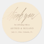 Sticker Rond Beige & Faux Gold Wedding Favoriser (Devant)