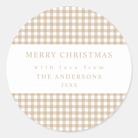 Sticker Rond Beige Gingham Christmas (Devant)