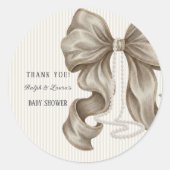 Sticker Rond Beige Ivory Bow Baby Shower Thank You (Devant)