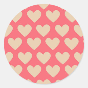 Sticker Rond Beige Rouge mignon Simple Motif de coeur
