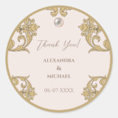Sticker Rond Beige Victorian Pearl Vintage mariage Merci (Devant)