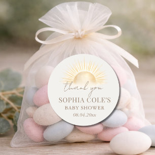 Sticker Rond Beige Voici venir le soleil Garçon Baby Shower Cad