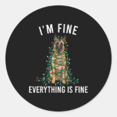 Sticker Rond Belgian Malinois Christmas I'm Fine Everything Is (Devant)