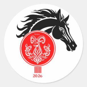 Sticker Rond Bélier x Année du Cheval 2026