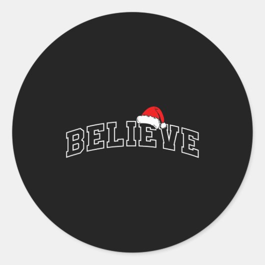 Sticker Rond Believe Christmas Varsity Minimal Text Santa Hat F (Devant)