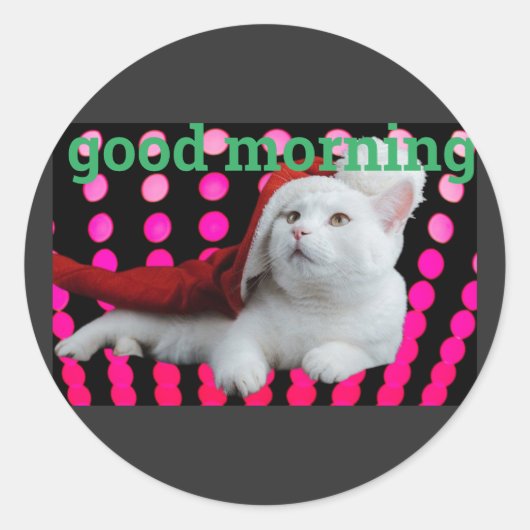 Sticker Rond Belle affiche design Good Morning Cat (Devant)
