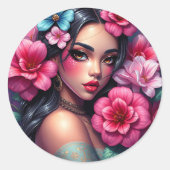 Sticker Rond Belle Anime hispanique femme (Devant)
