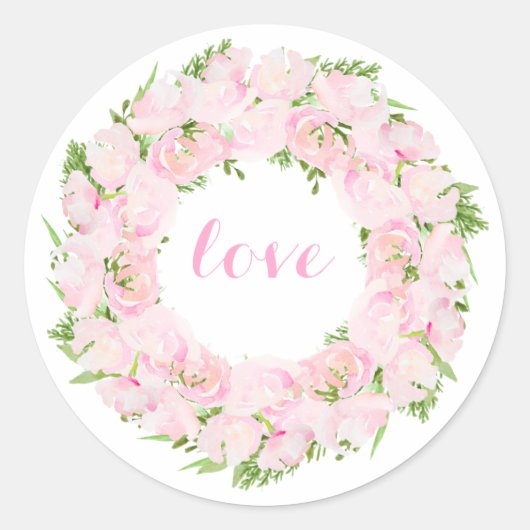 Sticker Rond Belle Aquarelle Amour Fleur Wreath (Devant)