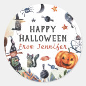Sticker Rond Belle Aquarelle Anniversaire de enfant Halloween (Devant)