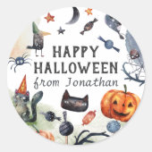 Sticker Rond Belle Aquarelle Anniversaire de enfant Halloween (Devant)