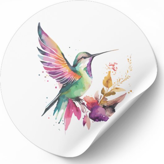 Sticker Rond Belle aquarelle colibri illustration