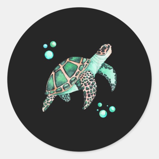 Sticker Rond Belle aquarelle de tortue marine (Devant)