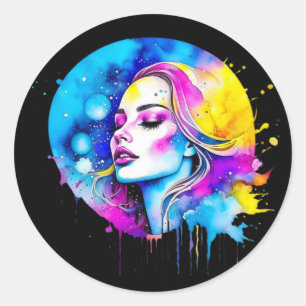 Sticker Rond Belle aquarelle femme Abstraite