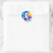 Sticker Rond Belle aquarelle femme Abstraite (Sac)