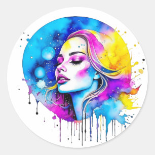 Sticker Rond Belle aquarelle femme Abstraite