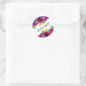 Sticker Rond Belle aquarelle fleurs design floral vert l (Sac)